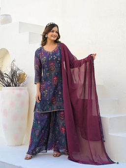 MEENA BAZAAR - Embroidery Organza Kurta with Sharara and Dupatta