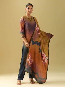 MEENA BAZAAR - Embroidery Muslin Kurta with Pants and Dupatta