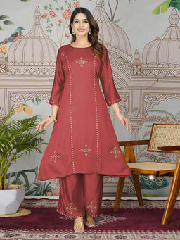 MEENA BAZAAR - Rust Printed Cotton Blend Co-Ord Set