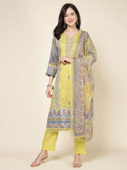MEENA BAZAAR - Printed Cotton Blend Kurta with Pants and Dupatta