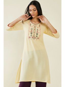 Soch - Women Yellow Rayon Embroidered Kurta