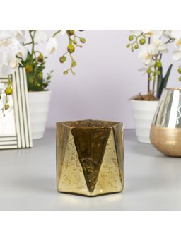 HomeTown - Phiona Glass Hexa Handcrafted Votive Mercury 13 Cm In Gold Colour