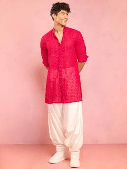 Vastramay - Pink Embellished/Sequined Mandarin Neck Kurta And Salwar