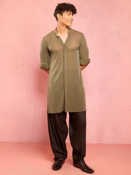 Vastramay - Green Self Design Mandarin Neck Kurta And Salwar