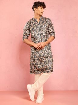 Vastramay - Green Floral Mandarin Neck Kurta and Pant