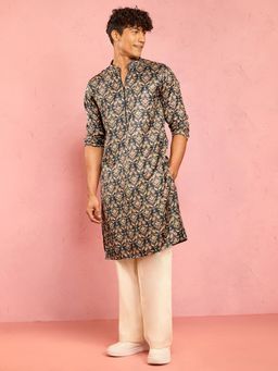 Vastramay - Green Floral Mandarin Neck Kurta and Pant