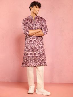 Vastramay - Purple Floral Mandarin Neck Kurta and Pant