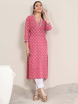 Libas - Pink Floral Printed Straight Kurta