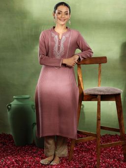 Libas - Pink Floral Embroidered Yoke Design Kurta