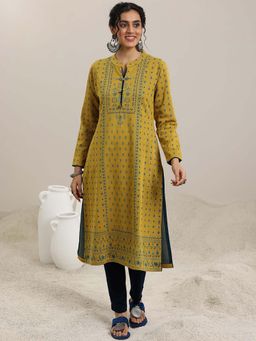 Libas - Mustard Floral Woven Design Straight Kurta