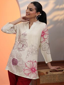 Libas - Off White Floral Printed Straight Tunic
