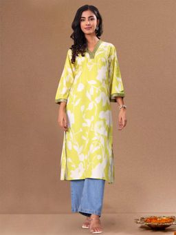 Varanga - Lime Green Floral Printed Kurta