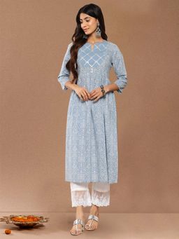Varanga - Blue Printed A-Line Kurta