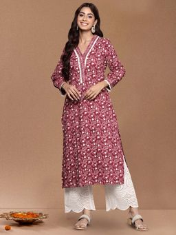 Varanga - Maroon Floral Printed Straight Kurta