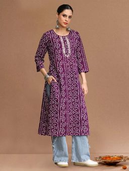 Varanga - Purple Bandhani Printed Embroidery Kurta