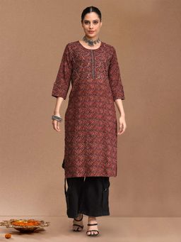 Varanga - Maroon Bandez Printed Straight Kurta