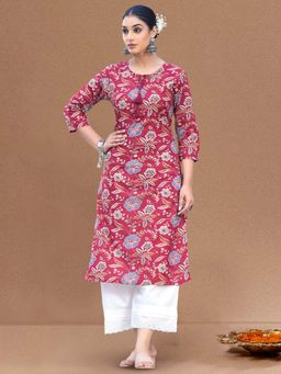 Varanga - Maroon Floral Printed Straight Kurta