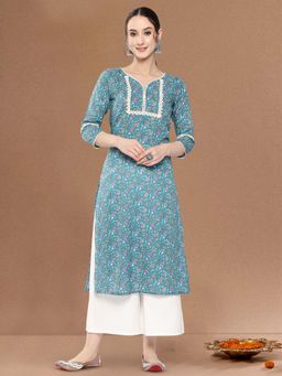Varanga - Blue Floral Printed Lace Kurta