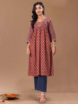 Varanga - Maroon Bandez Printed Kurta