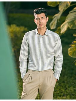 U.S. POLO ASSN. - Green Cotton Linen Stripes Shirt