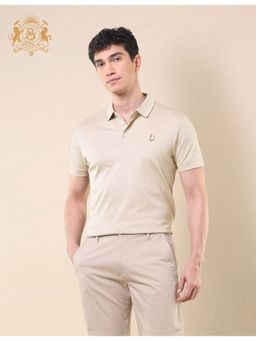 U.S. POLO ASSN. - Beige Cotton Blend Solid Polo Shirt