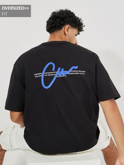 Styli - Black Cotton Typography T-Shirt
