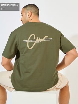 Styli - Olive Cotton Typography T-Shirt