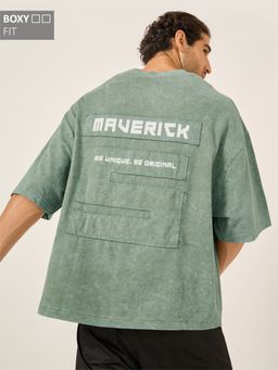 Styli - Green Cotton Typography T-Shirt