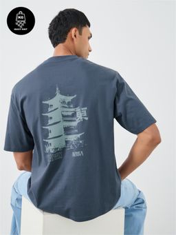 Styli - Blue Cotton Blend Graphic T-Shirt