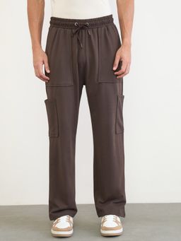 Styli - Brown Cotton Blend Solid Trackpant