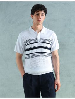 Arrow Sports - White Cotton Stripes Polo T-Shirt