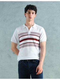 Arrow Sports - White Cotton Stripes Polo T-Shirt