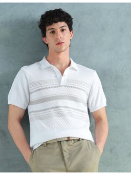 Arrow Sports - White Cotton Stripes Polo T-Shirt