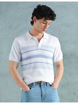 Arrow Sports - White Cotton Stripes Polo T-Shirt