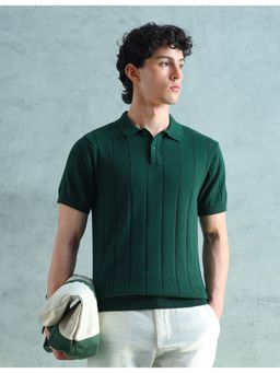 Arrow Sports - Green Cotton Stripes Polo T-Shirt