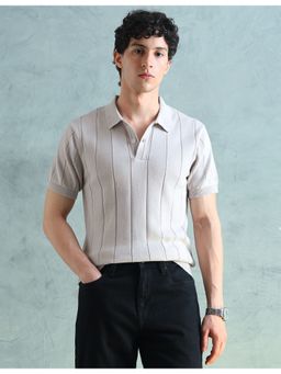 Arrow Sports - Beige Cotton Stripes Polo T-Shirt