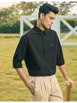 U.S. POLO ASSN. - Black Pure Cotton Solid Shirt