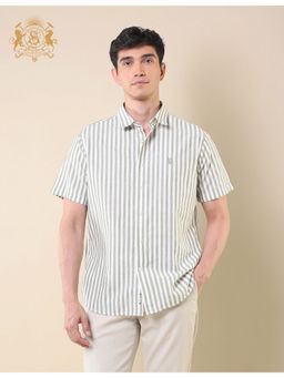 U.S. POLO ASSN. - Green Cotton Linen Stripes Shirt