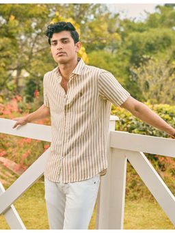 U.S. POLO ASSN. - Beige Cotton Linen Stripes Shirt