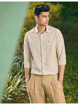 U.S. POLO ASSN. - Beige Cotton Linen Stripes Shirt