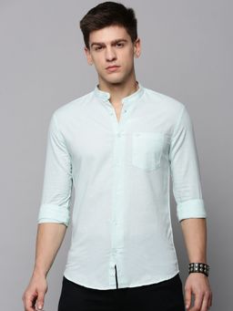 SHOWOFFFF - Mens Mandarin Collar Sea Green Solid Shirt
