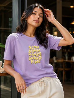 RIGO - Women Purple Cotton T-Shirt