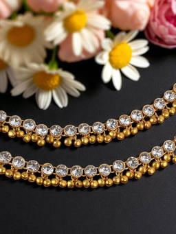 Anika's Creations - Gold Plated Kundan White Stone Anklets for Brides