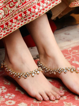 Anika's Creations - Gold Plated Kundan Anklets for Brides-White