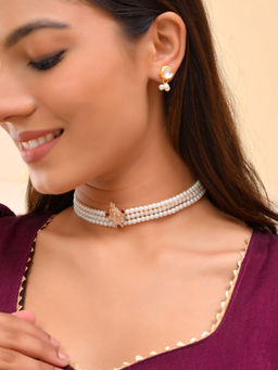 Silvermerc Designs - Gold-Plated White Pearl Multi-Strand Jewellery Set for Women