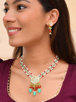 Silvermerc Designs - Gold-Plated Pendant Necklace Set with Earrings for Women