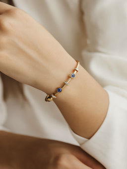 JEWELZ - Rose Gold Evil Eye Charm Bracelet with Crystal Accents