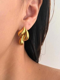 JEWELZ - Gold-Tone Triple Drop Fluid Design Statement Drop Earrings