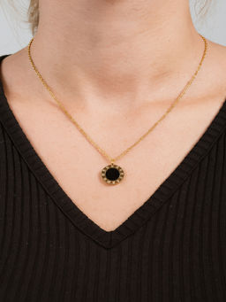 JEWELZ - Black Enamel Round Pendant Necklace
