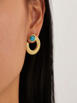 JEWELZ - Gold-Tone Textured Hoop Earrings with Turquoise Stone Accent